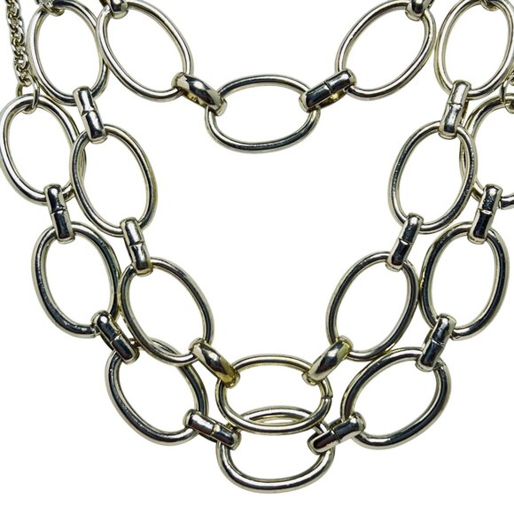 Triple Strand Gold Tone Chunky Chain Necklace (5709) - Picture 2 of 5